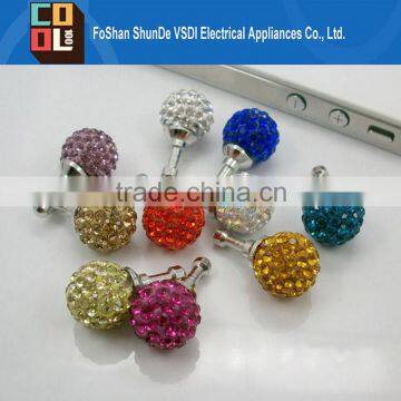 Luxury Bling Crystal Diamond 12mm Dia Ball Shape Dust-proof 3.5mm Ear Hole Earphone Cap Stopper Plug for iPhone Samsung