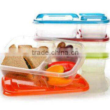 New design transparent plastic 3 compartment new bento box for kids
