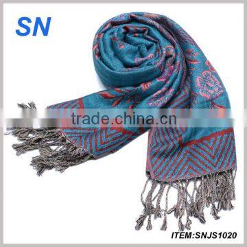 turquoise blue spring fashion floral pashmina scarf