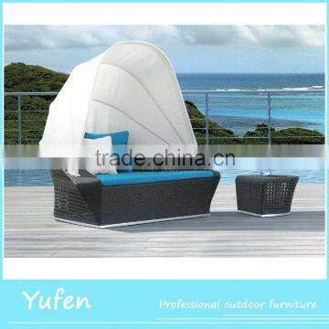 Rattan pool outdoor furniture sunbed with canopy