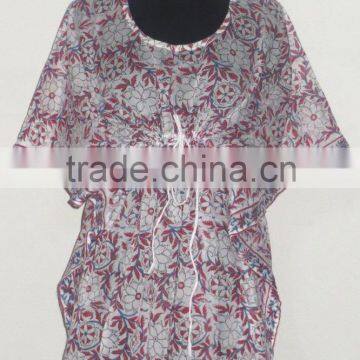 Hand Block Printed Women Sexy Kaftan Designer Girls Wear Top Handmade Kurtis Beach Wear Poncho Kimono