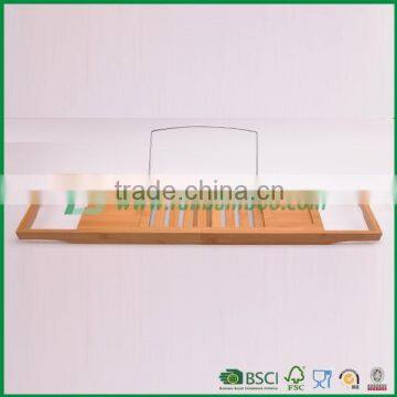 Fuboo Bamboo bathtub caddy with adjustable reading rack wine holder