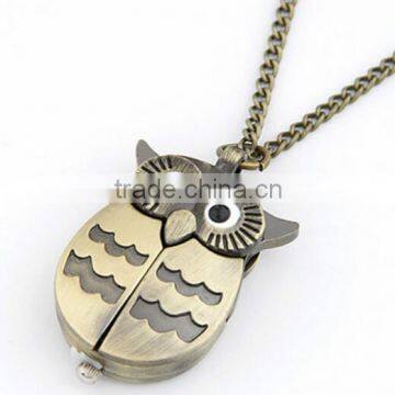 Child style Simple Round Antique Bronze Round Pocket Watch Necklace Pendant Owl Necklace Watch