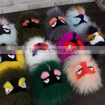 real little monster raccoon fur pom poms keychain for bag