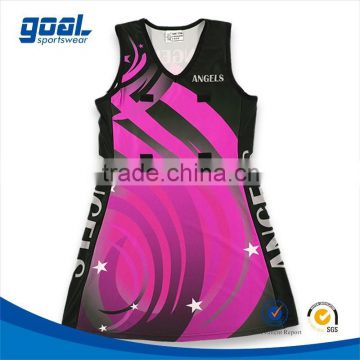 2015 new style pink custom design netball dress