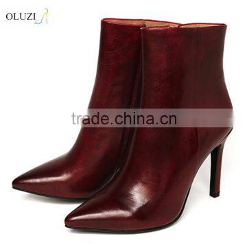 OlZB26 Pretty Mature Genuine Leather Boots Heel China Wholesale Ladies Ankle Boots With Rubber Outsole Shoes photo-6