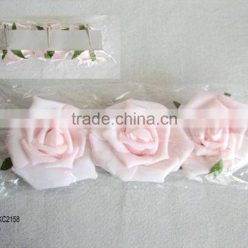 2015 new artificial PE flower with clip artificial 3" rose flower 3pcs packed in polybag