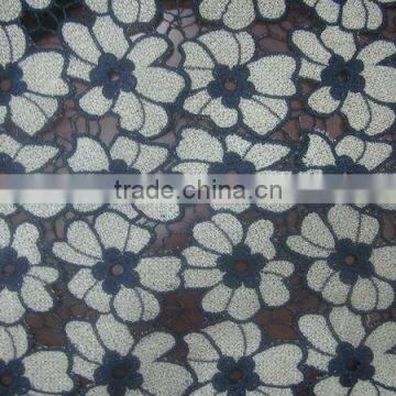 Double florals cotton mesh water soluble embroidery lace fabric (HKS1147-AW001)