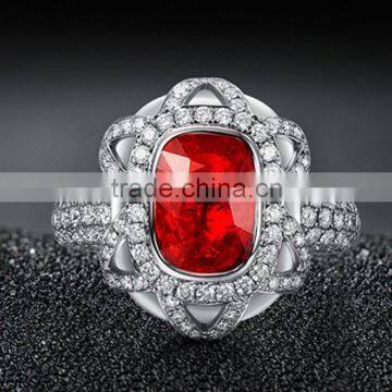 Guangzhou Factory Jewellery Gold Fashionable18k Gold Inlay Diamond Red Natual Gemstone Ruby Ring for Women Precious Gold Jewelry photo-3