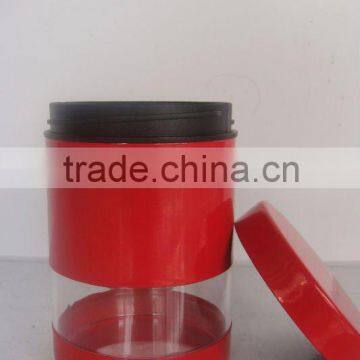 red acrylic and metal sealed canister