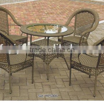 aluminum furniture coffee shop leisure classical hollow rattan wicker table set YPS006