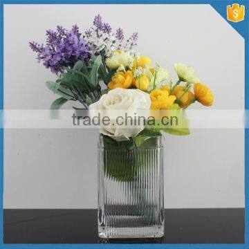 Custom Made Ribbed Pattern Square Shaped Clear Glass Vases for Centerpieces photo-3