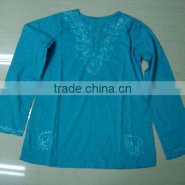 Long Sleeve Cotton Embroidery Tops