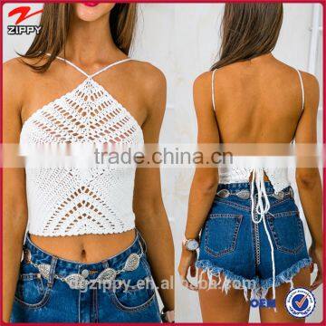 High neckline and tie up back design coconut magic crochet crop top