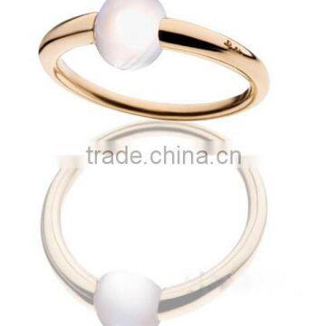 Fashionable gemstone jewelry one stone gold plated stainless steel white moonstone ring