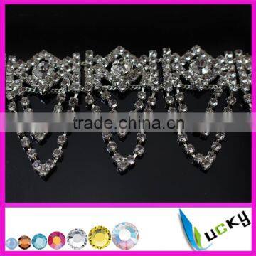 silver base bling class crystal color rhinestone flower chatons cup decorative chain for clothes shoes trimming