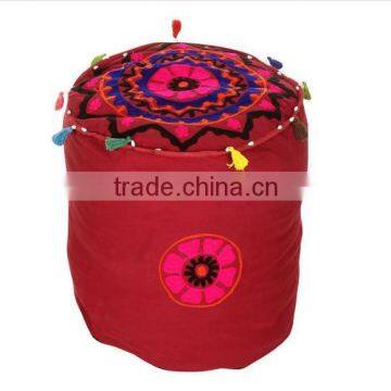 Indian Maroon Hand Embroidered 17" Ottoman Pouf cover Home Decor Art Ethnic Suzani Pouf Cover Ottomans