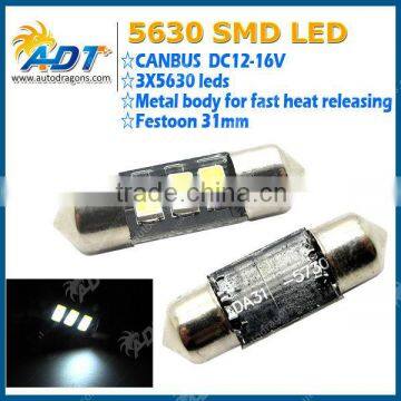 Bright White 3 LEDs 5630 / 5730 SMD Super Canbus Festoon 31mm INTERIOR festoon led