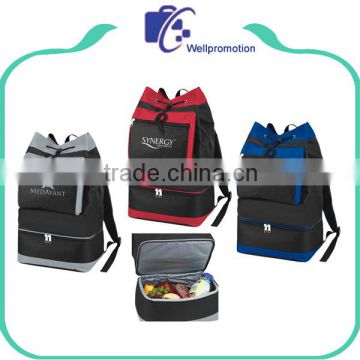 Large draw string inuslated cooler backpack bag with cooler compartment