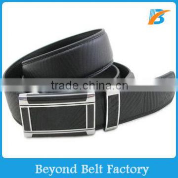 Beyond Men's 35mm Wide Black Embossed Real Leather Ratchet Dress Belt