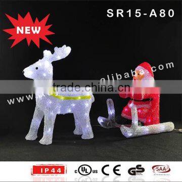 Acrylic LED Christmas Santa in sleigh with reindeer