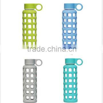 420ml silicone wrapped glass bottle/clear fluted glass bottle/shrink wrap glass bottles
