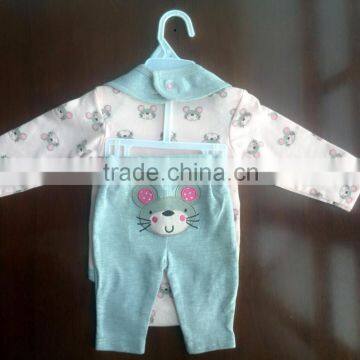 Soft Baby Girls Cotton Romper Set Romper+pants+bib photo-2