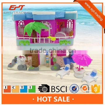 Fashion pretend toys plastic beautiful sea side house villa toys