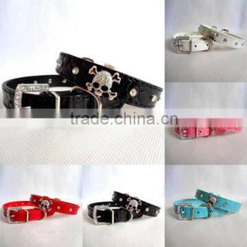 Rhinestone Skull Genuine Leather Pet Belts Western Cat And Dog Collars