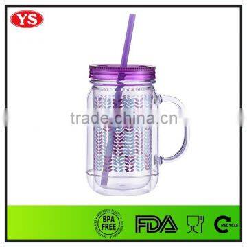 Double Walled 20oz Plastic Drinking Mason Tumbler With Straw photo-4