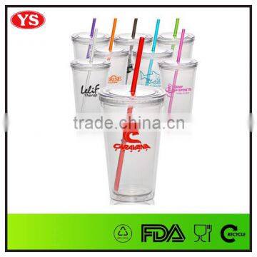 16oz bpa free plastic beverage to go tumbler with straw