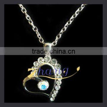 pendant heart metal sweater chian with rhinestone