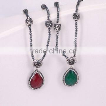 Pave Crystal Beads Hematite Beaded Necklace, Waterdrop Gem Stone Pendant Necklace photo-2