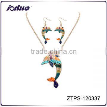European Resin Alloy Dolphin Necklace And Earring Jewelry Sets