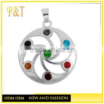 Stainless steel tatoo symbol seven color crystal round chakra jewelry pendants necklaces(YZ-003)