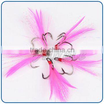 China professional custom pink feather fishing hooks carbon steel