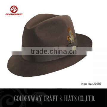 Custom Vintage Retro wholesale Classic Wool Feel brown Women's Wide brim Fedora hats with Feather