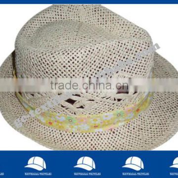 straw hat with flower printing ribbon