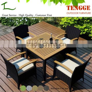 4 people rattan wood dining chair rattan wood table