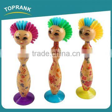 Toprank Good Feedback Eco-friendly Cartoon Lady Plastic Cup Pan Brush Kitchen Pan Washing Brush