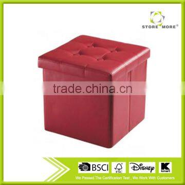 Black Faux Leather Ottoman Coffee Table With Storage Collapsible Square Cube photo-4