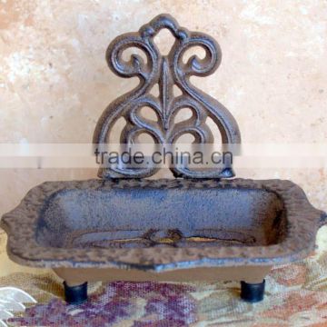 Cast Iron Fleur De Lis Victorian Soap Dish Rustic Brown