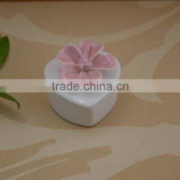 hand painted white ceramic jewel box with flower shape design