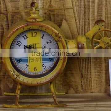 ANTIQUE YELLOW METAL HELICOPTER SHAPE TABLE TOP CLOCK