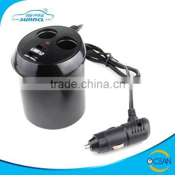 DC 5V 1000mA 2 USB Cigarette Socket Car Charger with Cable and LED Working Light