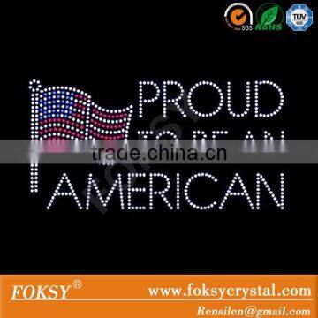 Proud To Be An America iron on rhinestone transfer with USA flag