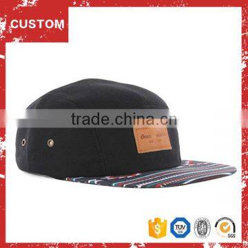 100 Cotton Aztec Flat Brim Leather Patch 5 Panel Hat Wholesale Custom 5 Panel Hat