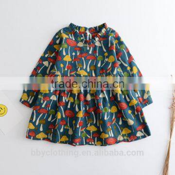 Girls Ruffles Mushroom Print Dress Cute Baby Neck Trimmed With Fall Party Clothes