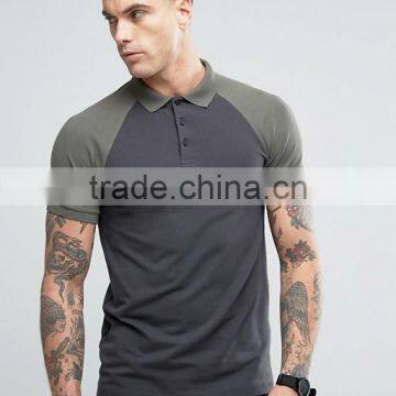 Guangzhou Raglan Short Sleeve Button Placket Dark Grey men's Cotton Spandex 200gsm Casual Anti Shrink Slim Fit Polo Neck T-Shirt