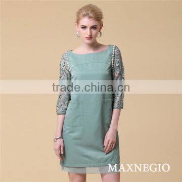 2015 New Causal 100% Cotton Three Quarter Sleeve Latest Casual Gaon Dress photo-2